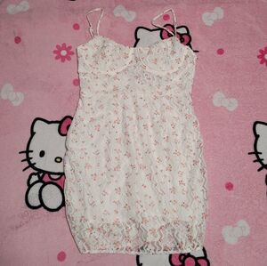 Dollskill Blue Blush Floral Lacy White Bodycon Mini Dress Women's Size Small S